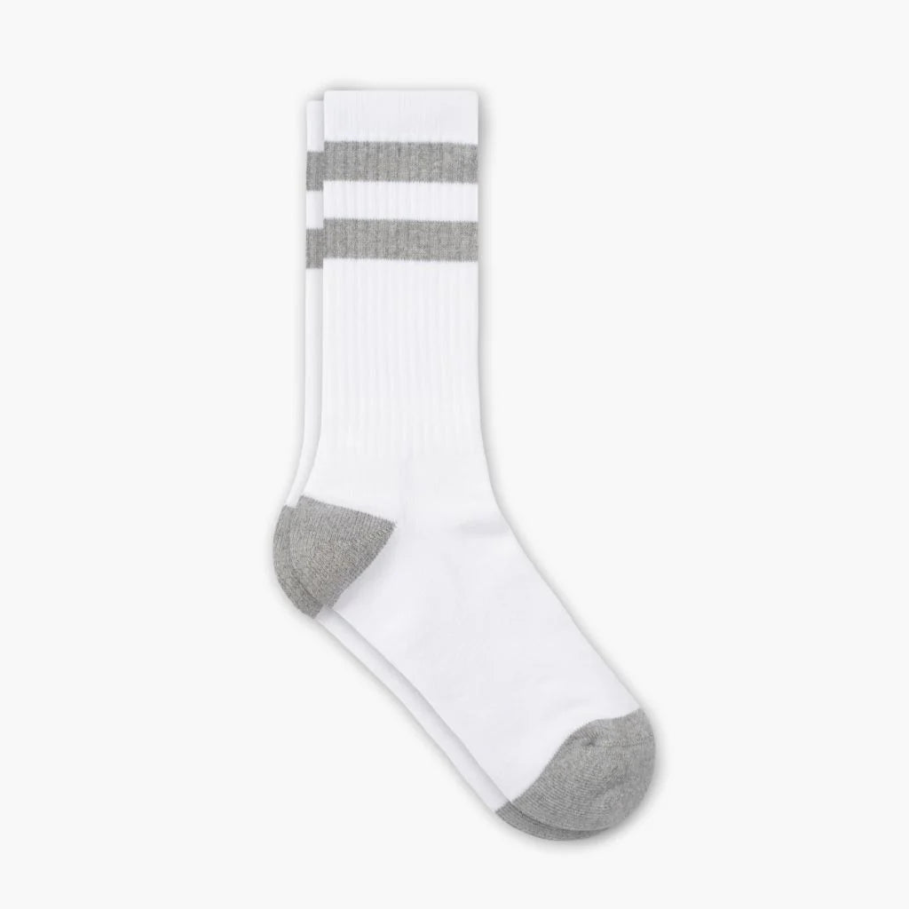 Men's Cotton Crew Sock | White x Grey Stripe